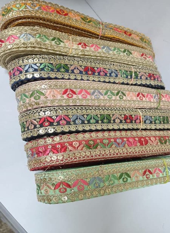 Deep's Creation Deeps Creation 1 Inch Wide Multicolour Saree Lace Border Designer Trims Decoration Craft Lace Gota Lace 9 Meter (C Green) - Image 2